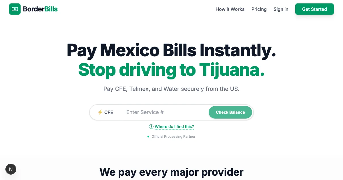 Página de Border Bills: paga servicios de México al instante, deja de manejar a Tijuana